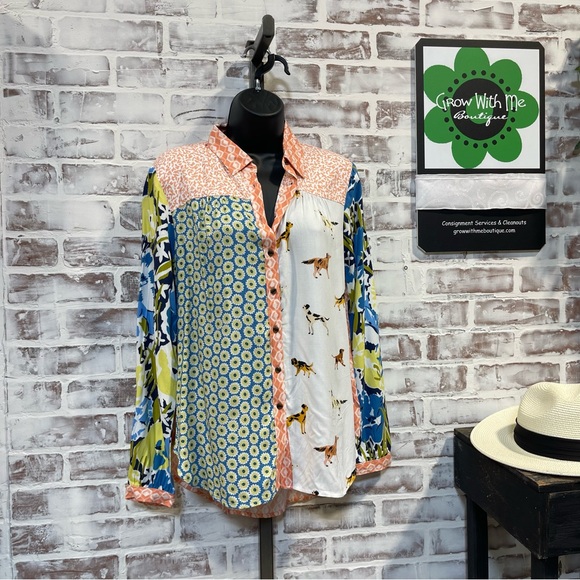 Maeve Tops - Maeve Multicolor Patterned dog print Blouse Womens small